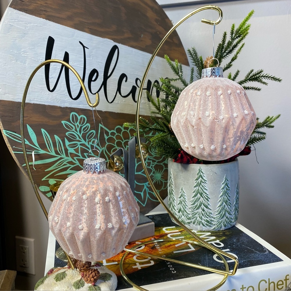 Set of 2 pink Christmas ornament glass ornaments holiday christmas decor 3.5”